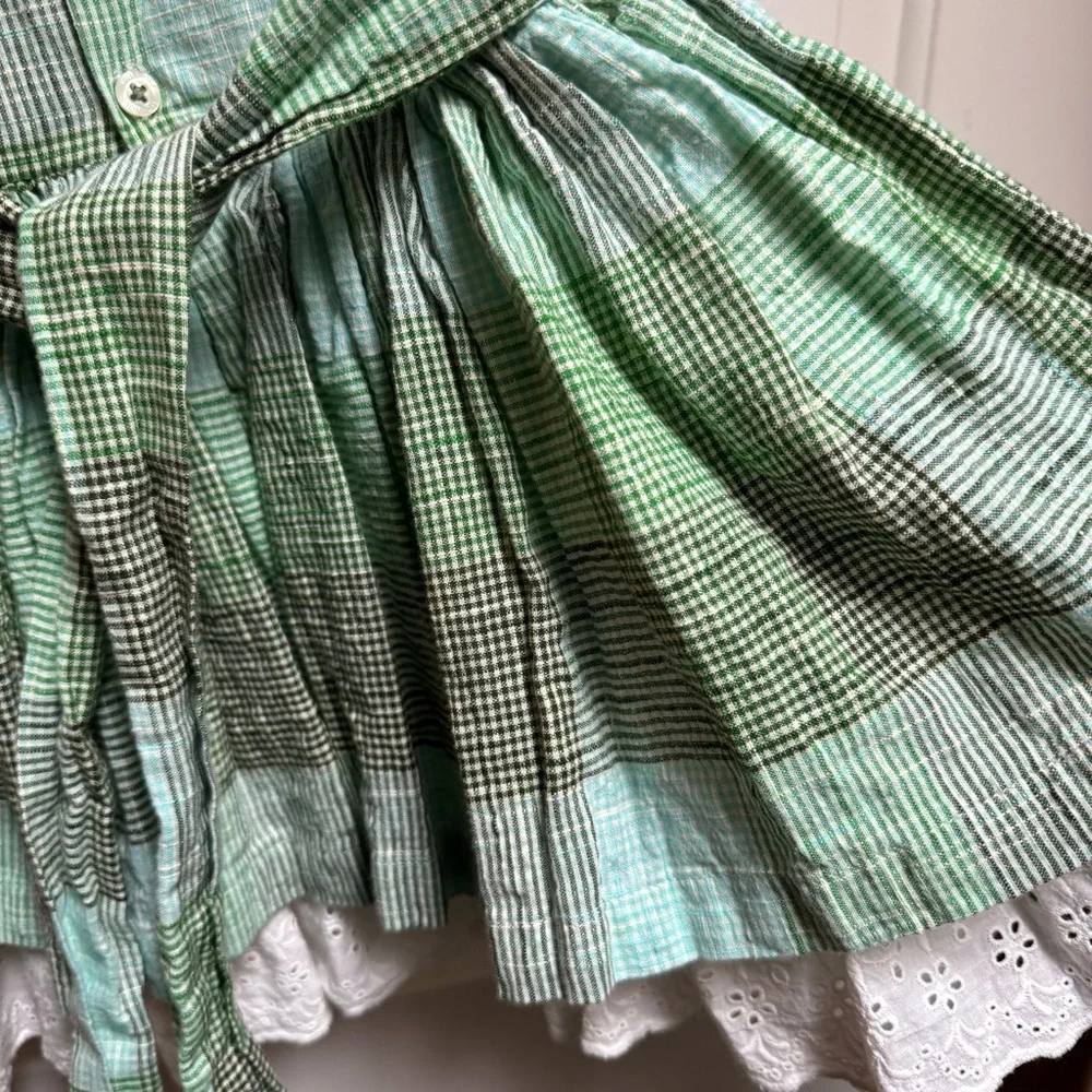 Well Dressed Wolf Holiday Plaid Green White Peter Pan Style Collar Girls size 2T
